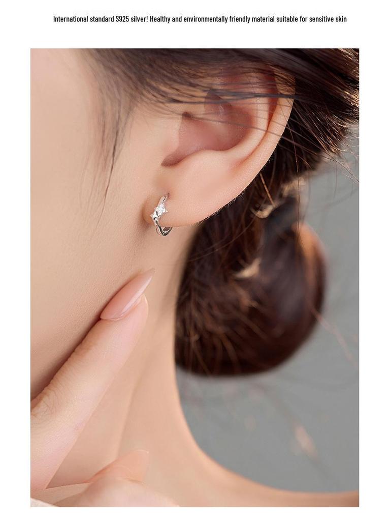 Banyan Tree S925 Silver Shimmer Star Earrings for Women – Elegant Simple Design