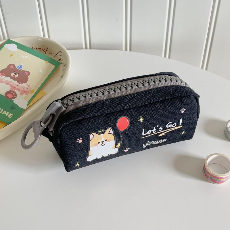 

Cartoon Cute Canvas Pencil Case Student Large Capacity Stationery Storage Bag Portable Cosmetic Bag Lovely Gifts чёрный