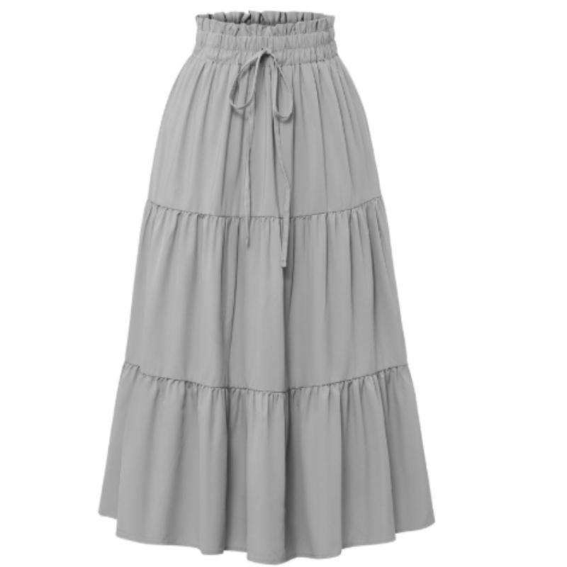 Damenmode, einfarbig, Blumenmuster, Kordelzug, elastische Taille, lockerer langer Rock