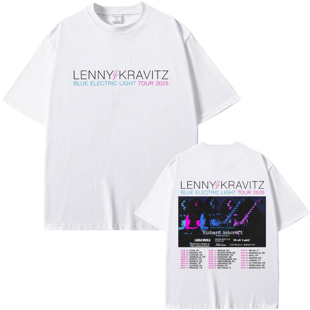Lenny Kravitz Blue Electric Light Tour 2025 T Shirt Men Women Casual Cotton Vintage Short Sleeve Tshirt Male Oversized Tshirts