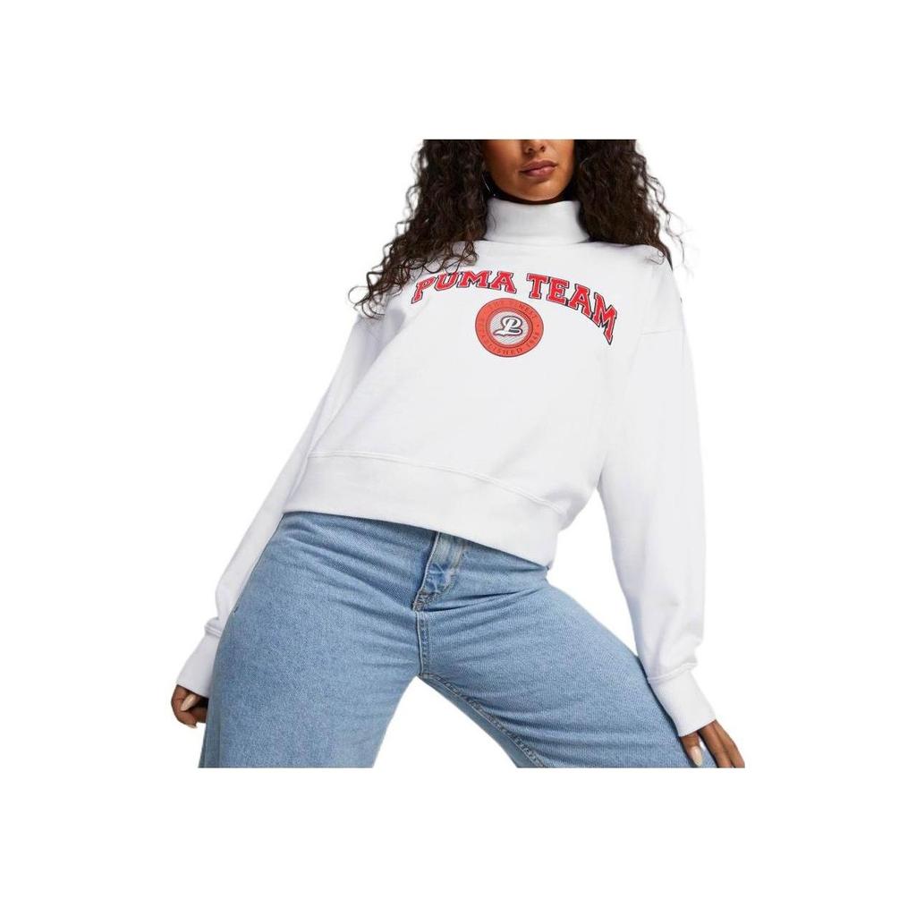 Puma Solid Color Print Letter Logo Hoodie Long Sleeve Sweatshirt Women Tops White 539271-02