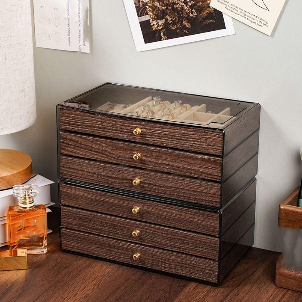 Transparent Window Wooden Jewelry Box Rings Necklace Jewelry Storage Case  Vacation