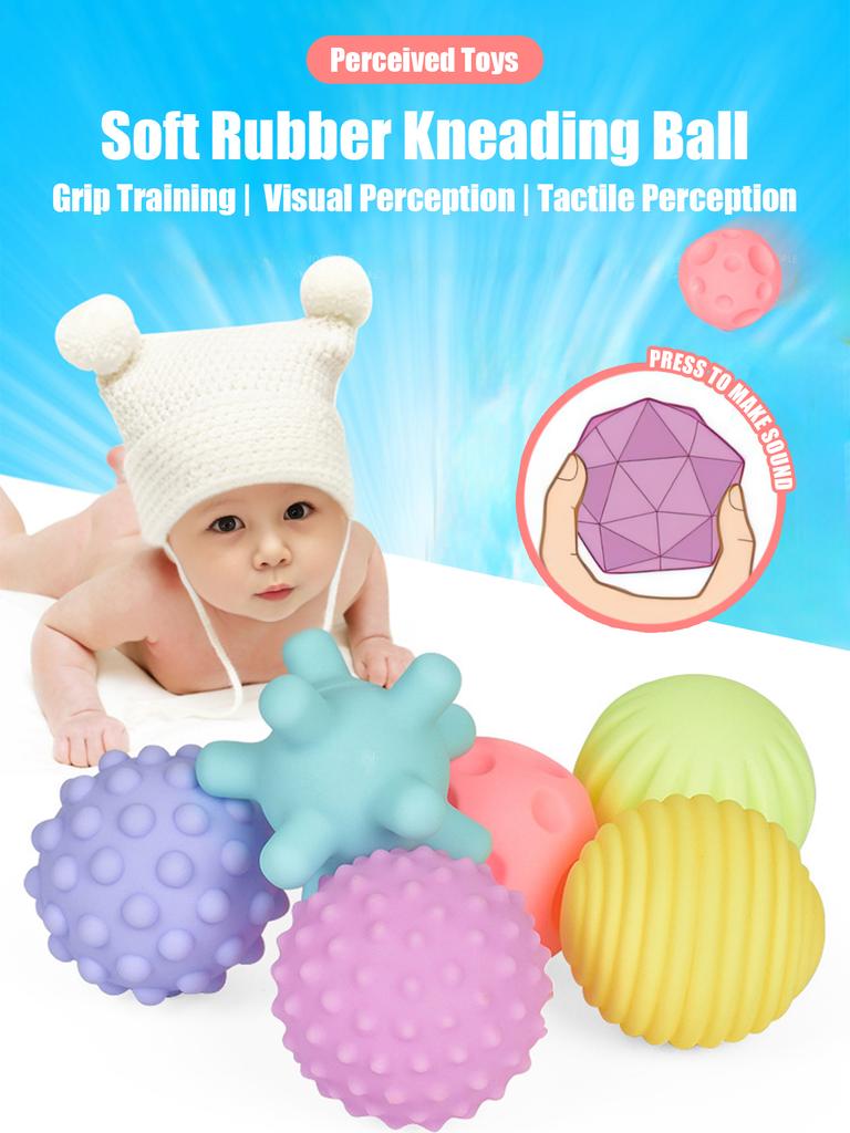 6 PCS Infant Sensory Playthings Balls Infant Bath Enjoy Water Bathroom Gentle Playthings Ball Can Make a Sound Gentle Rubber Ball