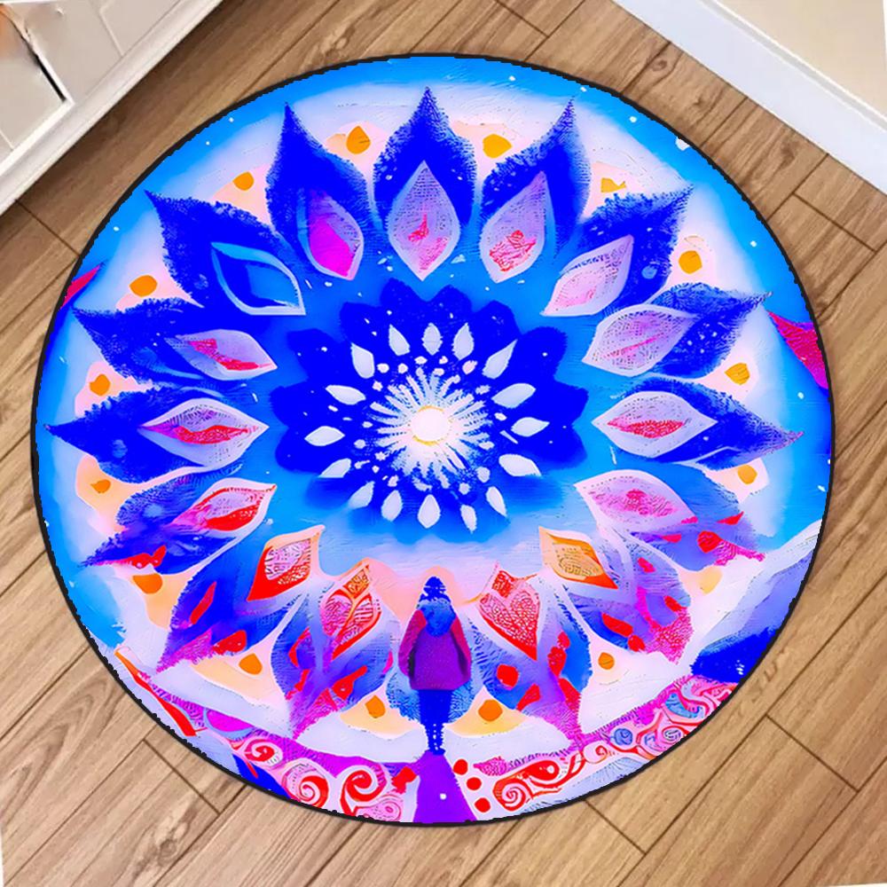 Colorful Mandala Printed Yoga Round Rug Girls Living Room Sofa Rug Home Bedroom Bedside Soft Rug Coffee Table Mat Reading Use