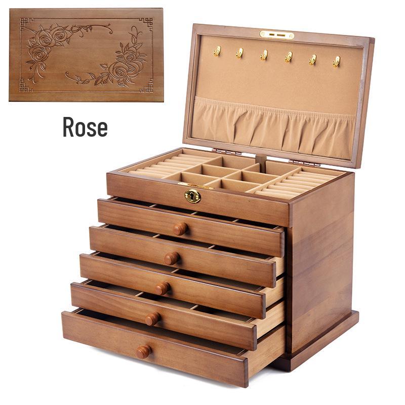 High-End Vintage Solid Wood Multi-layer Jewelry Box with Lock - Large Capacity for Necklace & Ring Storage