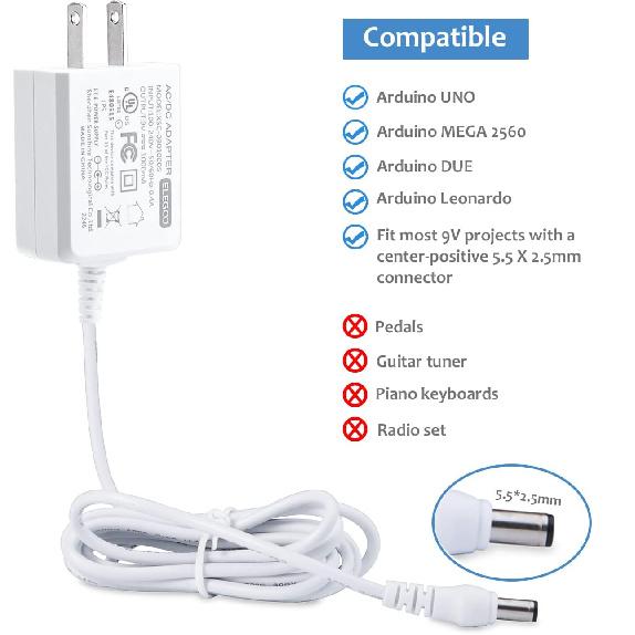ELEGOO AC 100V-240V Преобразователь Адаптер DC 9V 1A Блок Питания US Штекер 5.5mm x 2.1mm 1000mA Адаптер Питания Настенное Зарядное Устройство Адаптер Совместимый с Arduino
