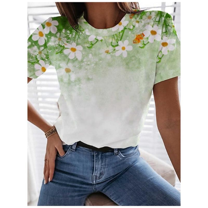 Colorful Flower Floral Butterfly 3D Print T-Shirts Women's Round-Neck Short Sleeve T Shirt Harajuku Tees Y2k Top Female Clothing