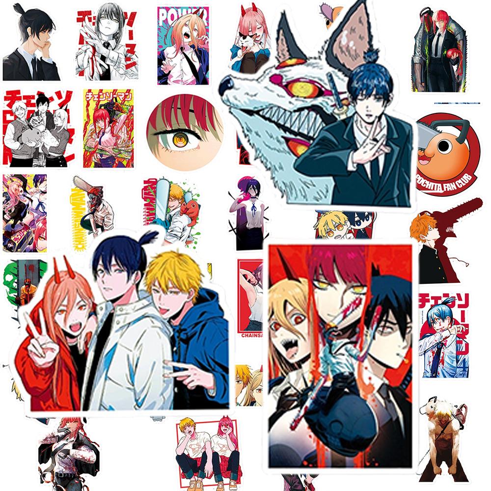 51Pcs Chainsaw Man Anime Stickers Pochita Denji Makima Cartoon Decals For Skateboard Motorcycle Laptop Waterproof Diy Sticker