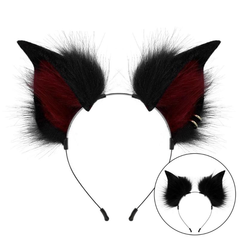 Katzen Cosplay Zubehör Set Kunsthaar Ohren Haarband und Schwanz für Halloween Party und Kostüm Event