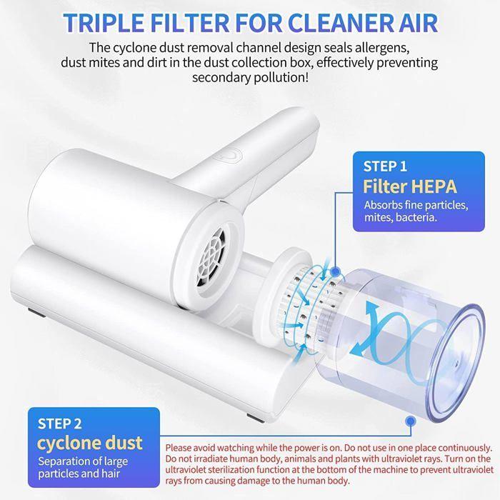 10 KPa Hand Mattress Vacuum, Anti-Mite Bed Vacuum with UV for Pillow, Duvet, Bed & Sofa
