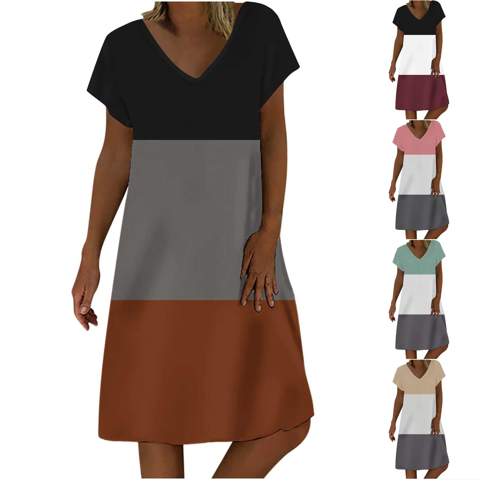 

Женский модный повседневный темпераментный пуловер с v-образным вырезом и коротким рукавом с принтом, свободное платье