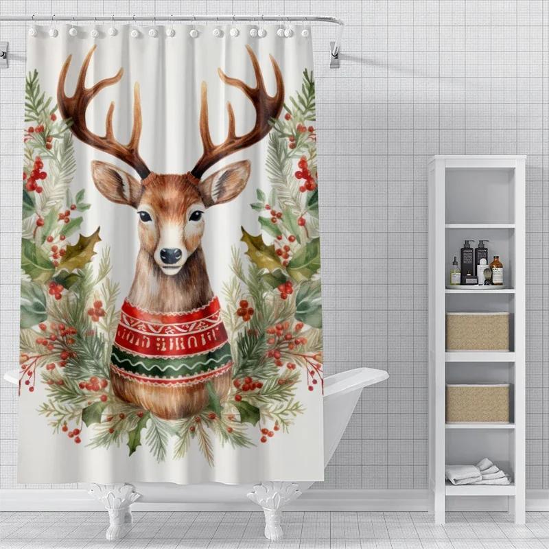 Home Decoration Shower Curtains For Bathroom Waterproof Curtain Fabric Modern Nordic Style Living Room Merry Christmas Winter