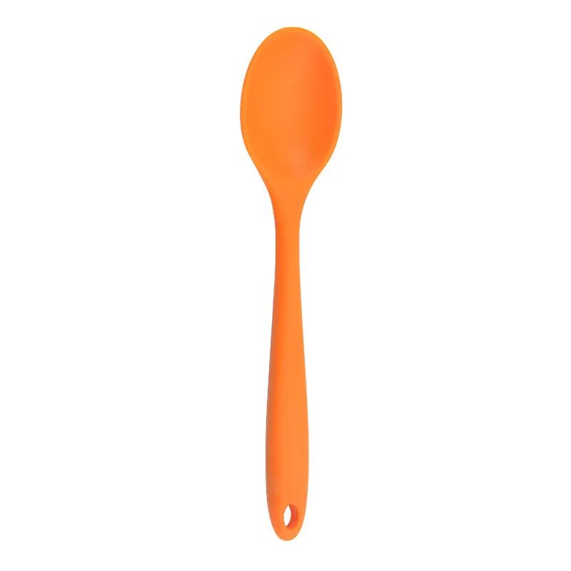 Silicone Dessert Mixing Spoon Food Grade Baby Food Spoon Long Handled Silicone Soup Spoon With Hanging Hole Kitchen Accessories