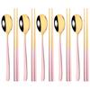 304 Stainless Steel Cutlery Set Sushi Sticks Dinner Spoons Set 10Pcs Dinnerware Korean Chopsticks Dessert Spoon Flatware Set
