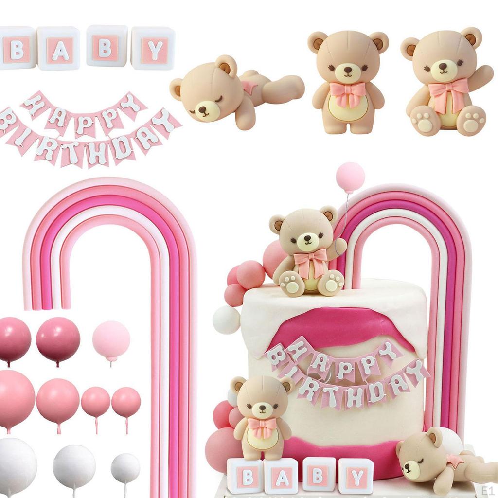 23 Stück Bär Kuchen Topper Figuren, Niedliche Cartoon Deko mit Kugeln Pastell Regenbogen für Jungen