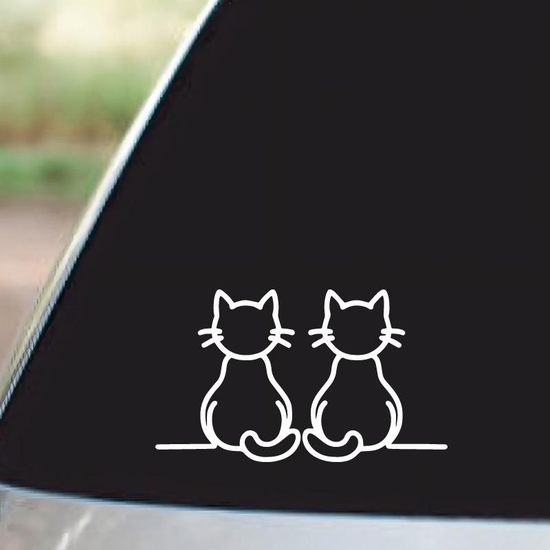 Twin Cat Car Sticker Simple Line Art for Cat Lovers! Decorate Windows/Body, Add Feline Charm. Durable, Weather - Resistant.