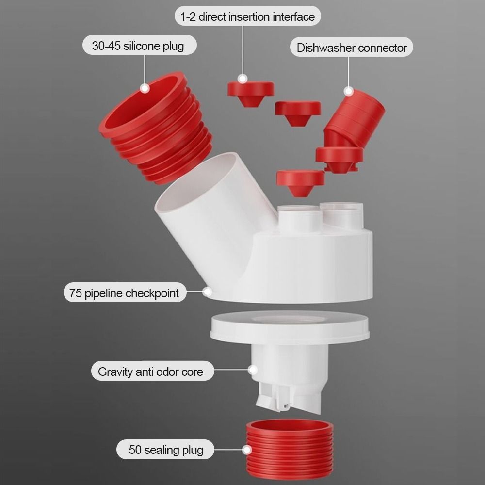 Anti Odor Kitchen Basin Sewer Branch Six--in-One Drainage Water Pipe Joint  Universal