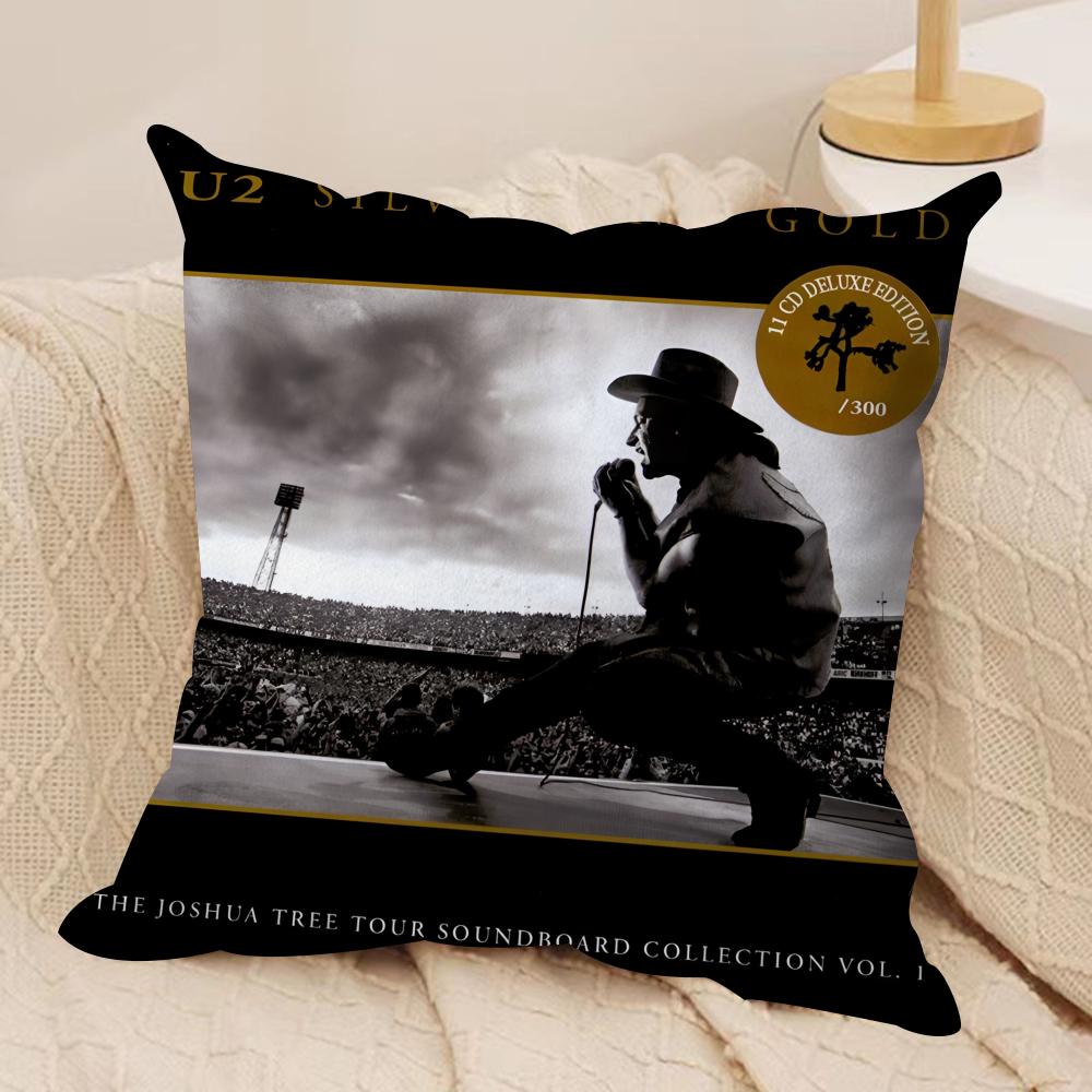 Rock U-U2 Band Music Cushion Cover Silky Short Plush Invisible Zipper Dustproof Sofa Pillow Case For Home Decor