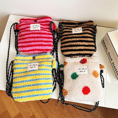 Plush Rainbow Polka Dot Cute Little Bag Pink Shoulder Crossbody Bag Women Shopping Storage Bag Portable Phone Pouch