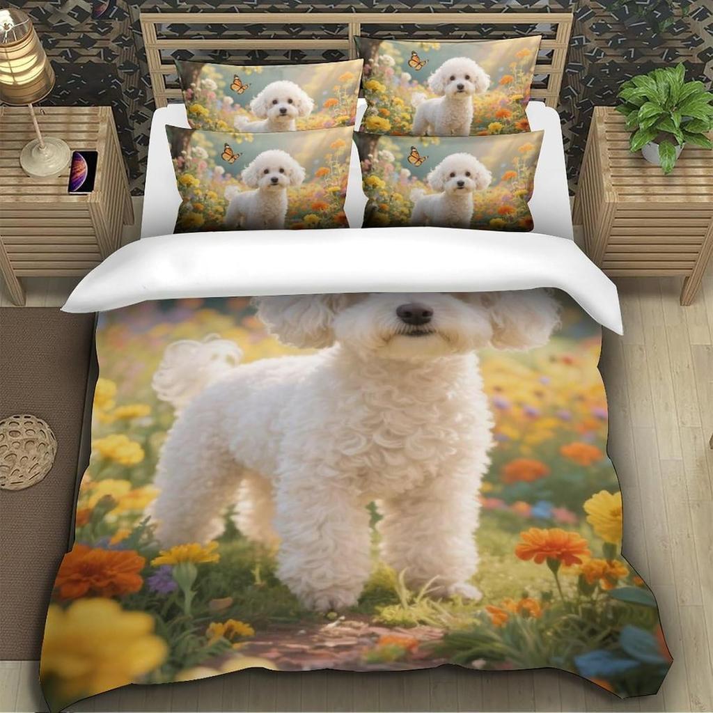 Teddy Dog 3D Printing Duvet Covers Bedding Set, Pet Dog Microfibre Soft And Pillowcase Hidden Zipper Children Teenagers Single
