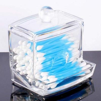 Clear Acrylic Cotton Swab Box Case Makeup Storage Organizer Holder