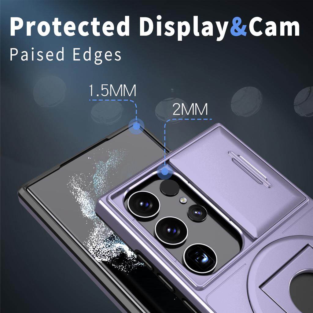 For Samsung Galaxy S23 Ultra Case Magnetic Scratch-proof PC+TPU Phone Cover with Rotary Kickstand