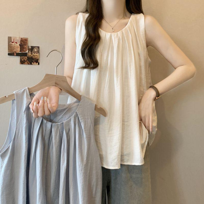 Plus Size Sleeveless Round Neck Vest - Summer 2026 Loose Slimming Top for Women