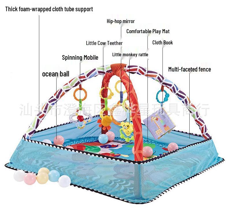 Baby Gym Rack with Ocean Ball Fence & Crawling Mat - For Newborns