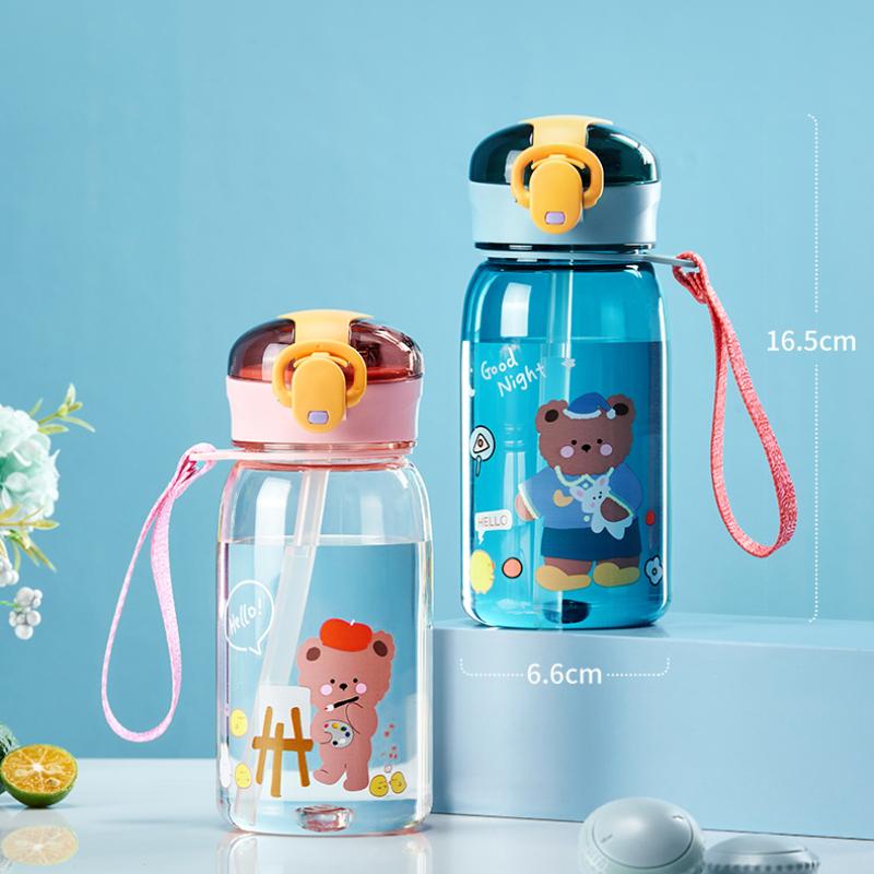 400ML Childrens Straw Cup Portable Outdoor Activity Travel Pull Rope Water Cup Leakproof Water Bottle Drinking Utensils Charming Plastic Mug