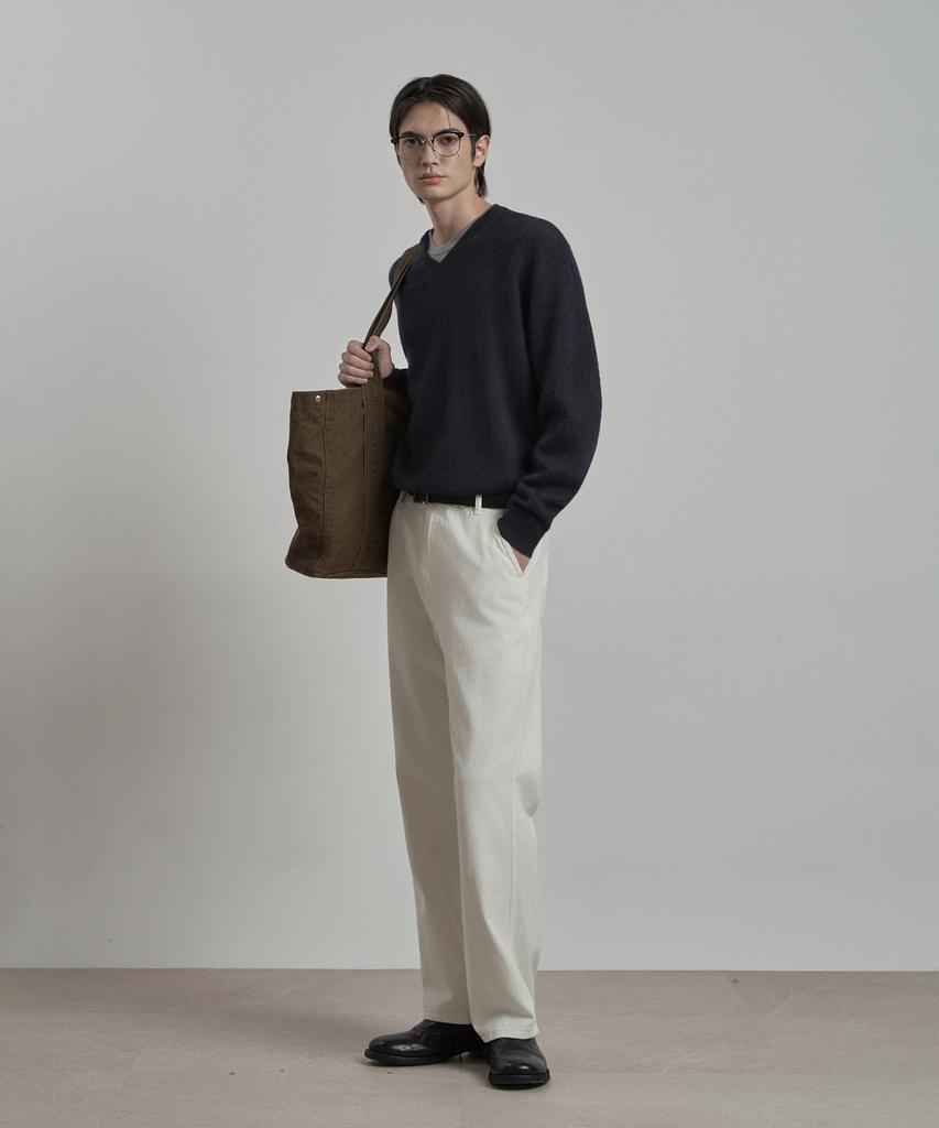 WORK ON BODY OFF Ars Semi-Overfit Layered V-Neck Knit [Navy]