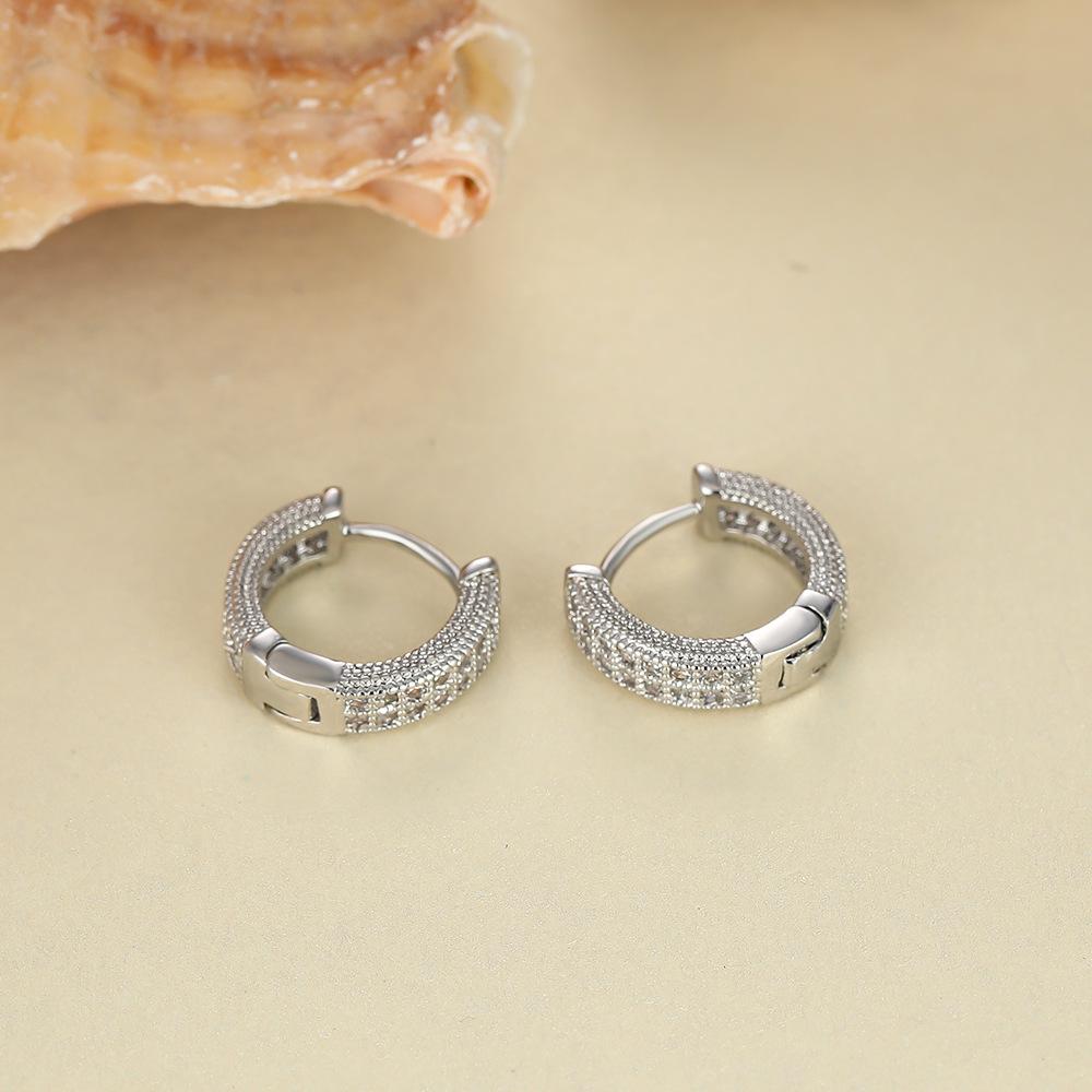 Hot Sale Hip Hop Earrings Loop Earrings Micro-studded Zircon Stud Earrings Bling Men s Hip Hop Earrings серебряный