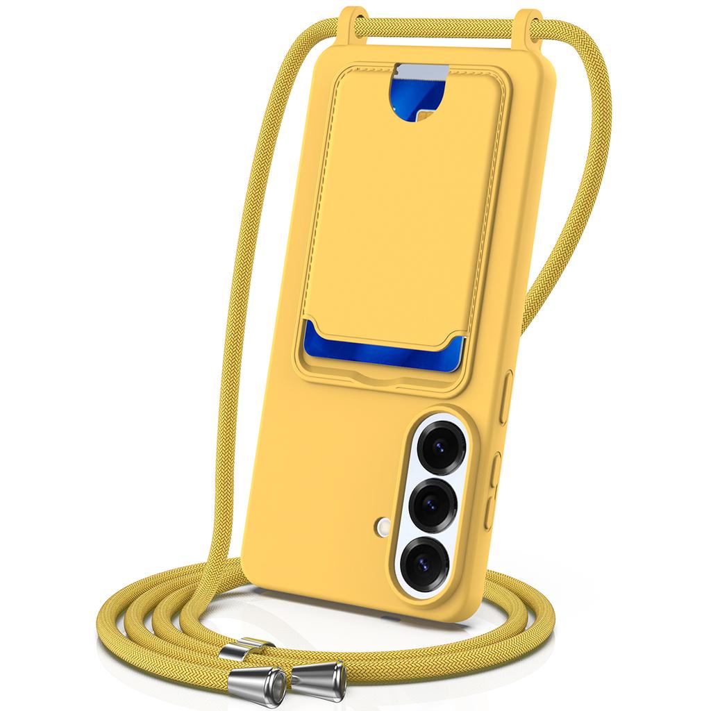 For Samsung Galaxy S26+ Case Liquid Silicone Card Holder Back Phone Cover with Lanyard