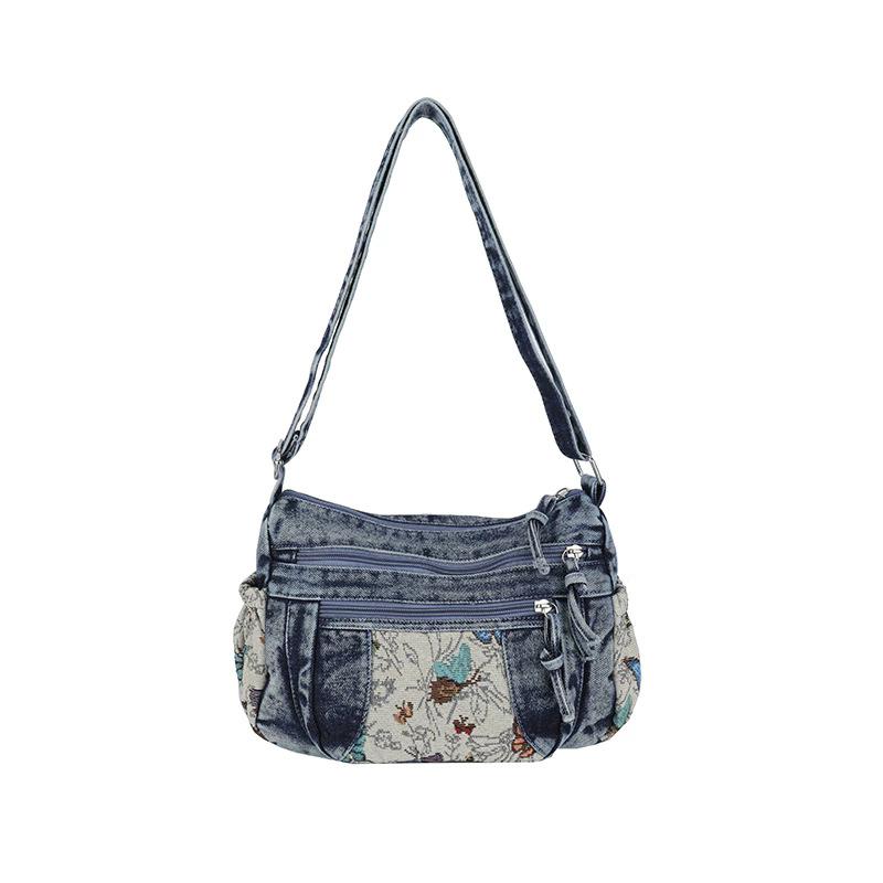 

Women s Denim Crossbody Shoulder Bag, Casual Multi-Pocket Handbag with Butterfly Design, Fashion Versatile Denim Purse темно-синього кольору
