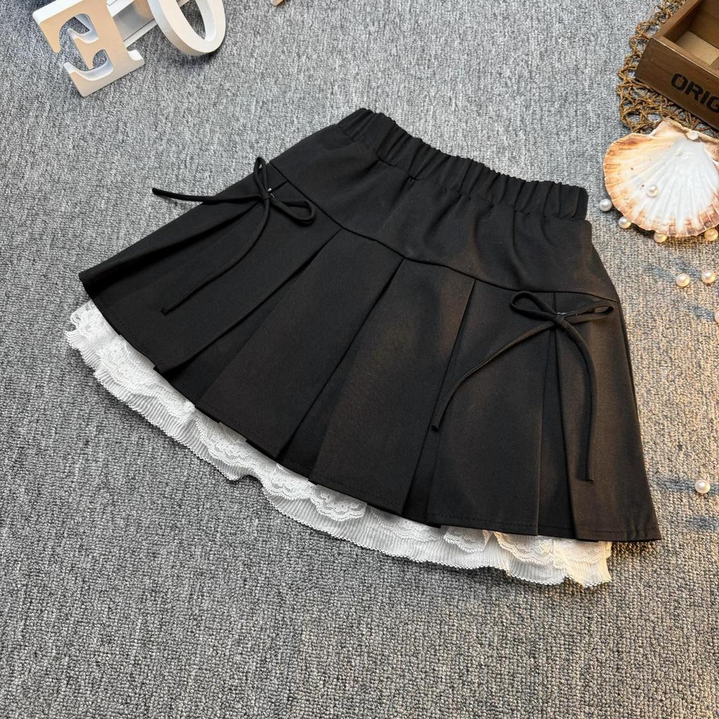 Girls' Korean Style Bow Tie Girls' Half Skirt Lace Lace Lace Pleated Suit Half Skirt