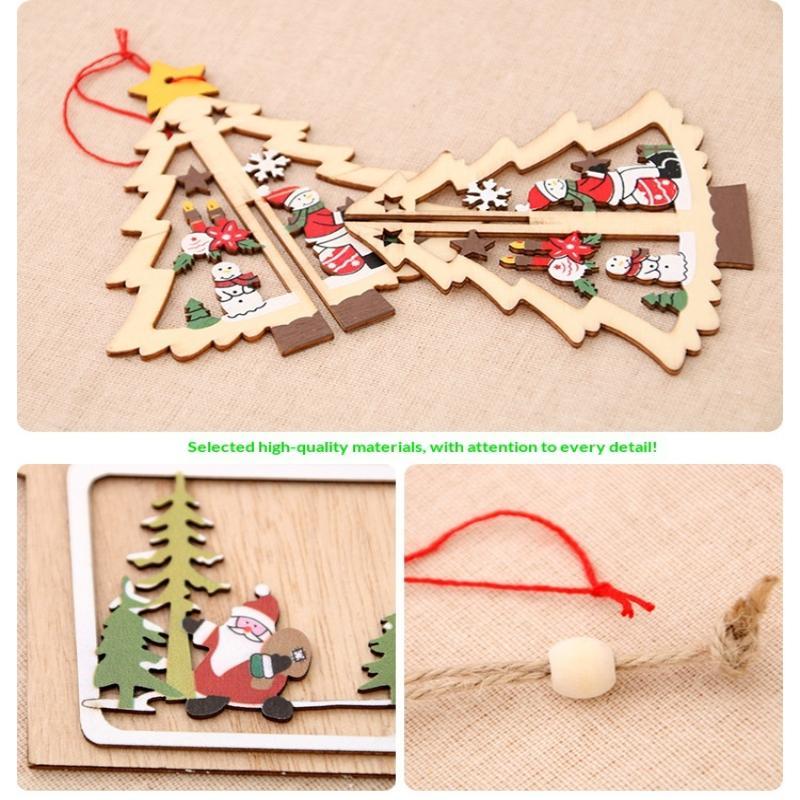 Wooden Christmas Hanging Ornaments 3D Hollow Design Cute Patterns For Home Party Holiday Decor