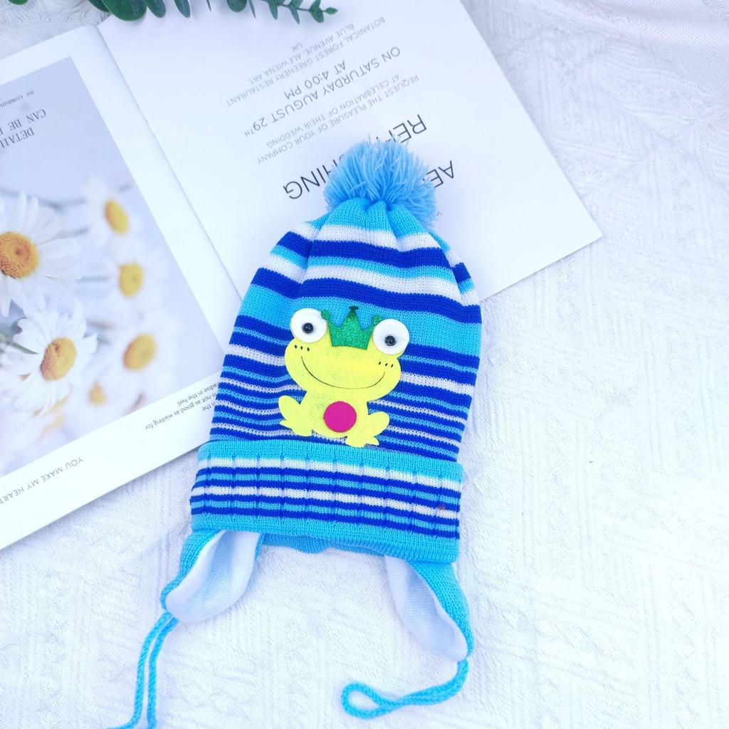 Cartoon Ear Protection Wool Hat with Velvet Lining for Babies and Children
