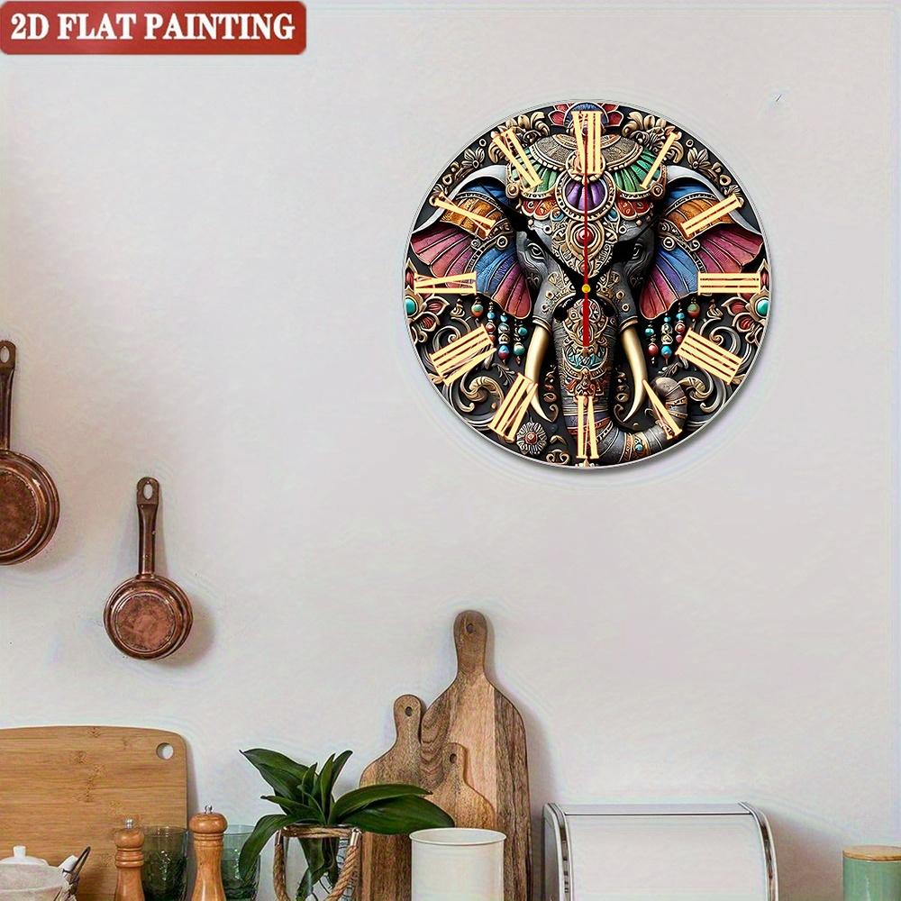 Elephant Wall Clock. Colorful Decorative Timepiece with Roman Numerals for Living Room or Bedroom.