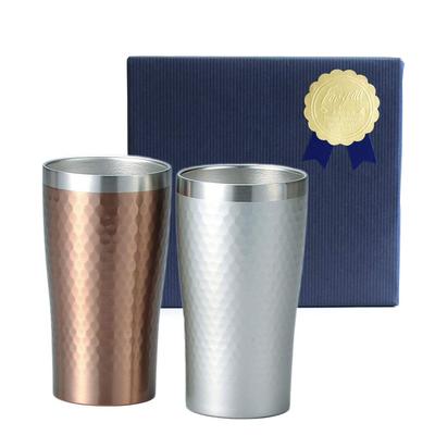 Maehata Premier Aoyama Luxe Thermo Tumbler Silver Vacuum Stainless Gift Wrapped Wrapping 29827 Pair, & Bronze, Insulated, Double-Walled, Steel, 340ml,