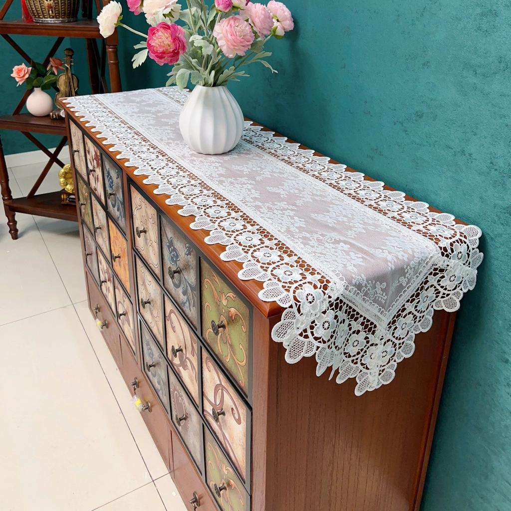 Spitze Europäischer TV-Schrank Lang Licht Luxus Tischläufer Weiße Kommode Stoff Couchtisch Tischdecke Chinesische Schuhschrankabdeckung Tuch