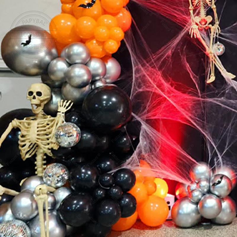 156pcs Halloween Balloons Garland Arch Kit Orange Black Silvery Balloons for Halloween Graduation Party Decorations Supplies