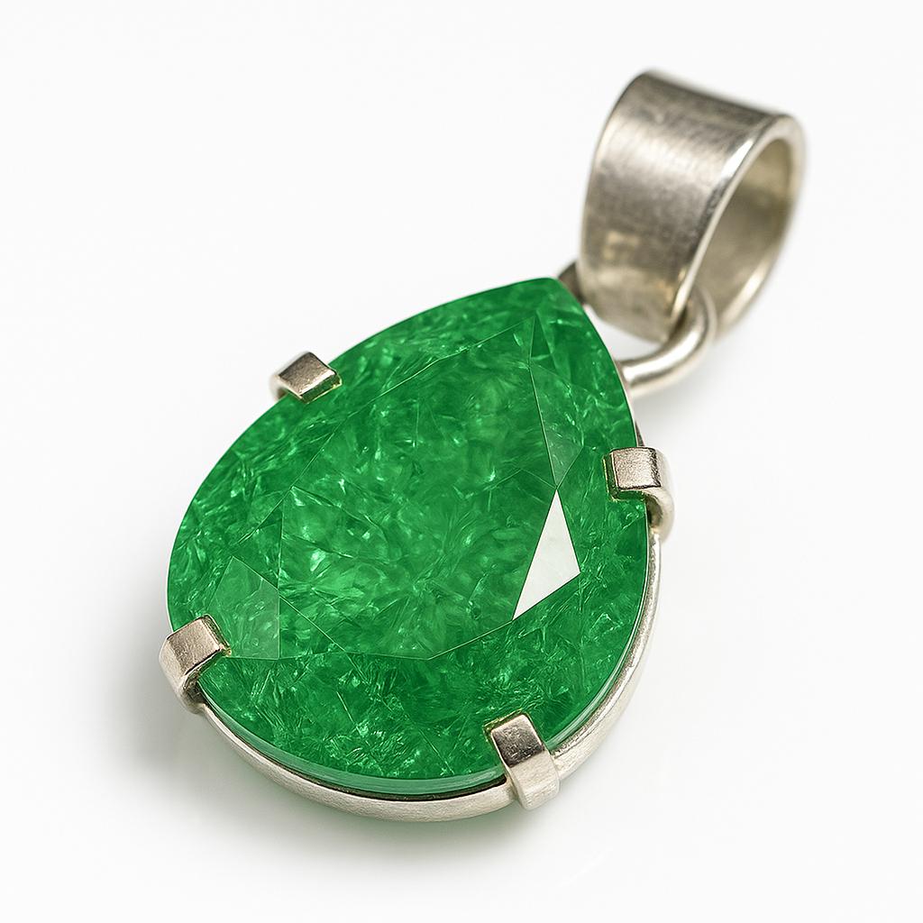 Green Emerald 35.75 Ct Natural CERTIFIED 925 Sterling Silver Pear Cut Pendant AI-120-NS