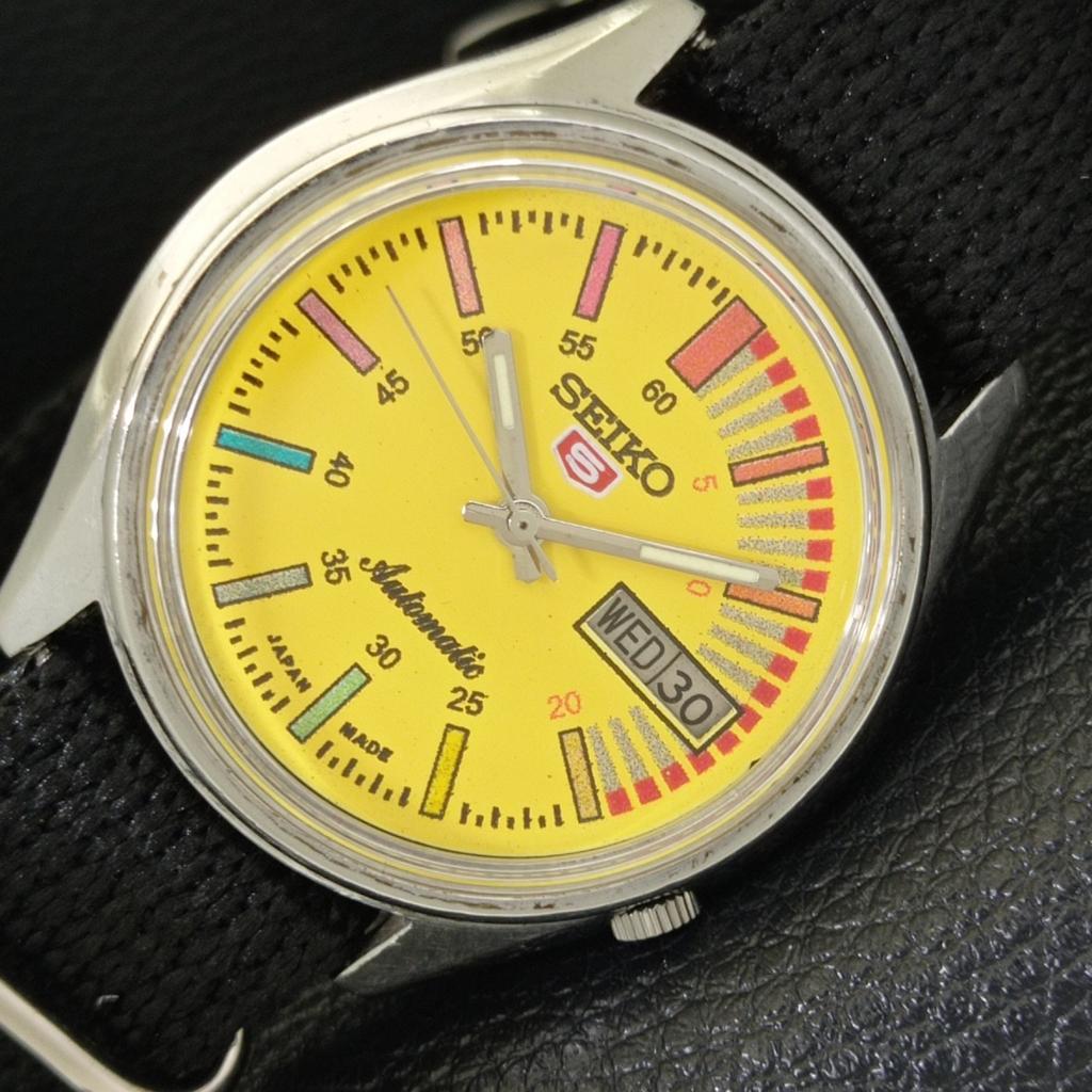 Seiko 5 AUTOMATIC VINTAGE JAPAN 7009A MENS YELLOW COLOR DIAL WATCH A701371-5 R206a-a701371
