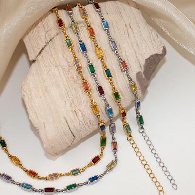 Collana Girocollo Retro Personalizzata con Cristallo a Diamante Quadrato, Gioielli Collana Dopamina