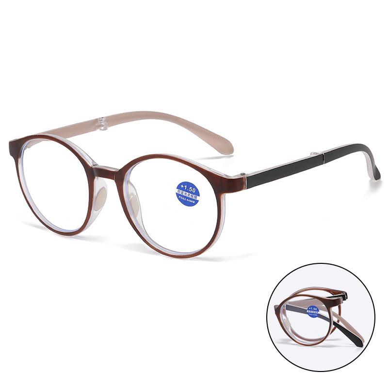 Stylish Foldable HD Anti-Blue Light Round Glasses for Middle-Aged & Elderly - Lightweight, Portable Unisex Reading Eyewear Reading Glasses +200 Anti-Blue Light
