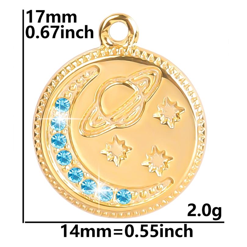 5pcs Rhinestone Pendant Metal Real Gold Plated PVD Stainless Steel Charm Hasama Star Moon Evil Eye Pendants For Jewelry Making