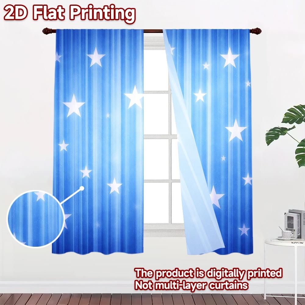 2D Flat Printing 2pcs Curtain Curtains Starry Blue Stripes Digital Printed Polyester Drapes All Season Party & Holiday Decor
