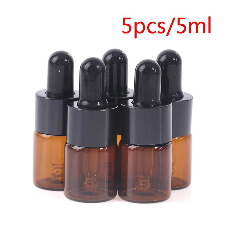 5Pcs/Lot Amber Glass Pipette Bottle Jars Cosmetic Perfume Essential Oil Bottles