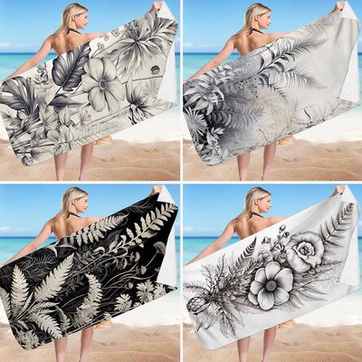Witbloemige Achterkant Serie digitaal geprint polyester Superfijne vezel dubbelzijdige fleece Strandvakantie badhanddoek, strandlaken