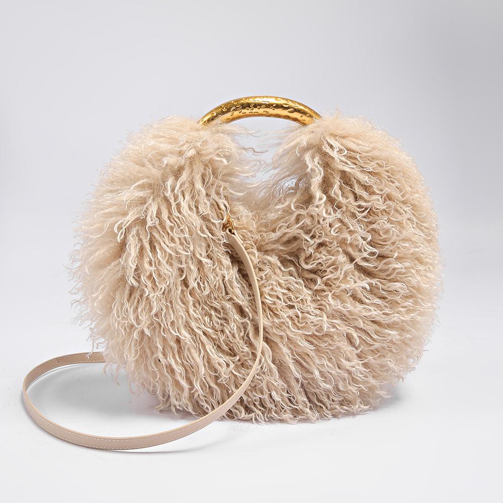 

New Soft Furry Fluffy Plush Women s Handbag Imitating Wool Crossbody Round Bag Casual Versatile Fuzzy Fur Shoulder Bag