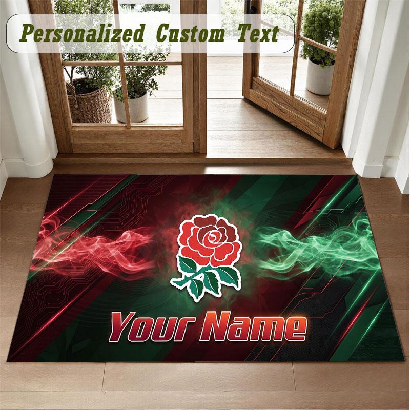Crystal Velvet Square Rug Custom NameEngland Rugby Pattern Non Slip Home Floor Decor Rug